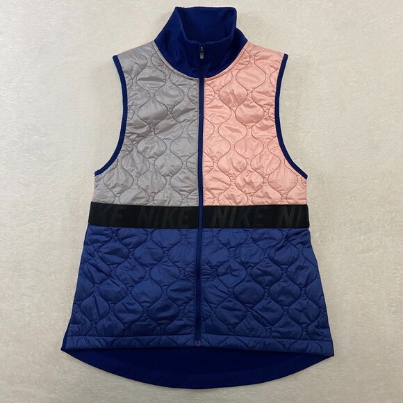 Nike Vest Women's Small Blue Gray Pink Aerolayer Running Quilted Puffer Full Zip - Picture 1 of 10